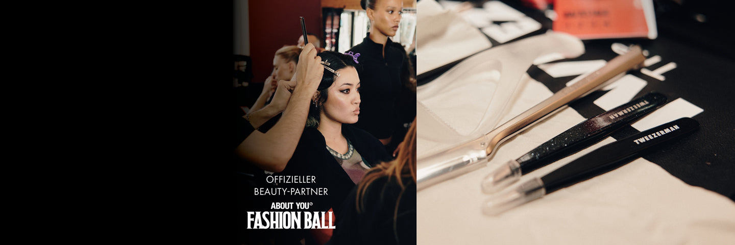 Logo AboutYou Fashion Ball Tweezerman ist offizieller Beauty-Partner.