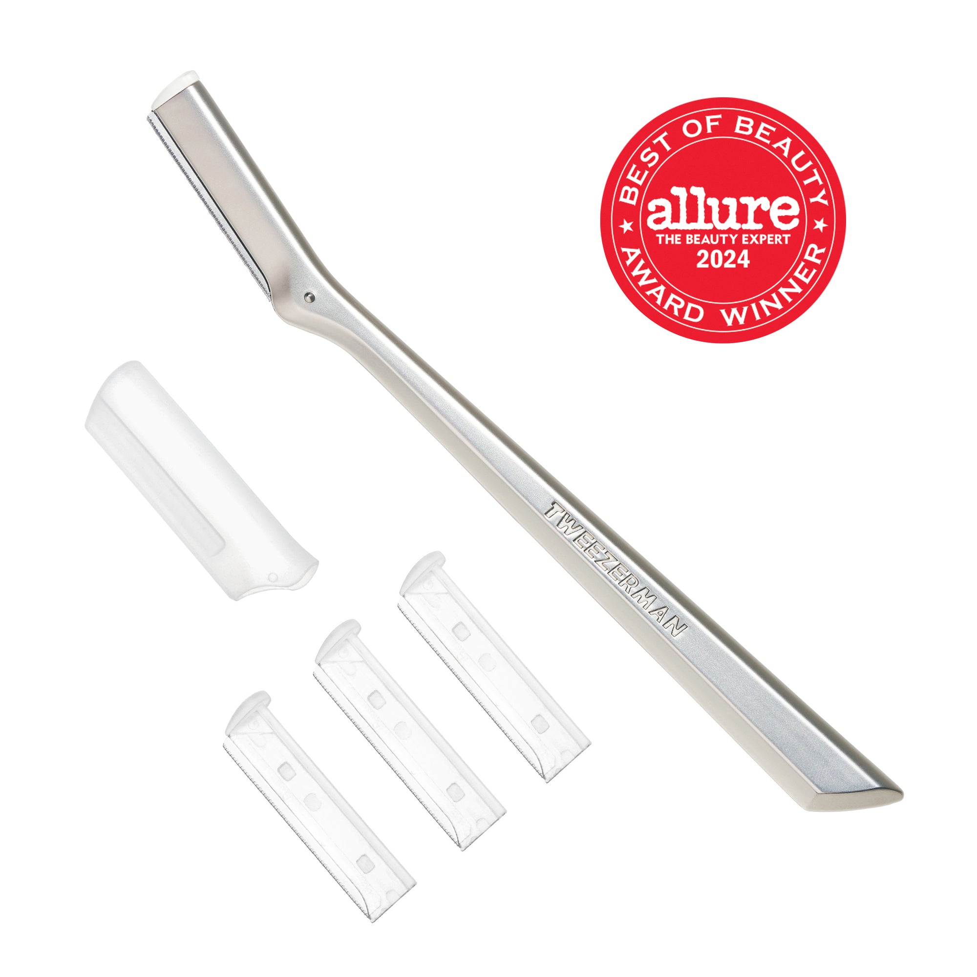 TWEEZERMAN Gesichtshaarrasierer in silber aus rostfreiem Edelstahl mit scharfen und robusten Klingen sowie ausgezeichneter Ergonomie.