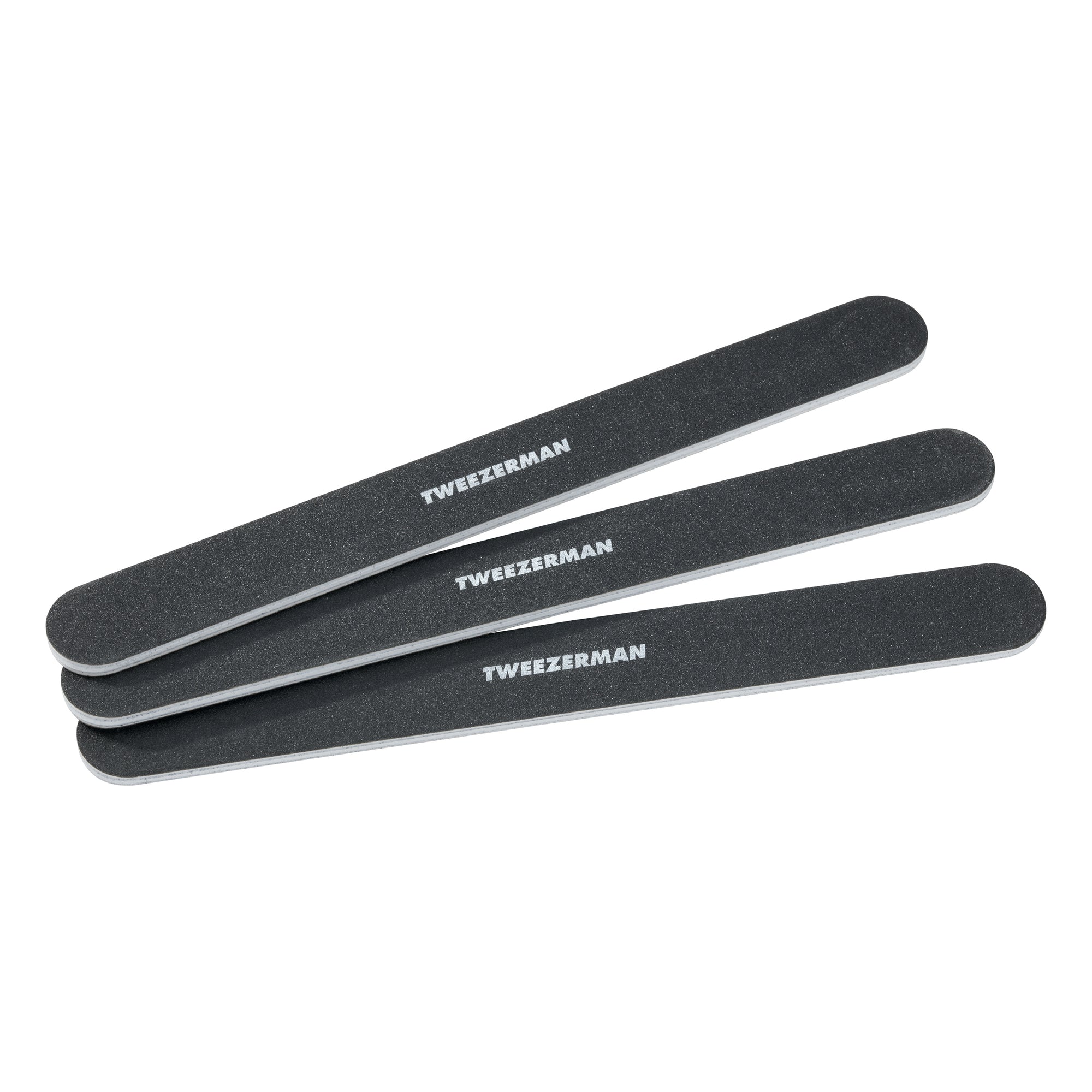 TWEEZERMAN drei Nagelfeilen in schwarz als Set, mit zwei verschiedenen Anwendungsflächen.