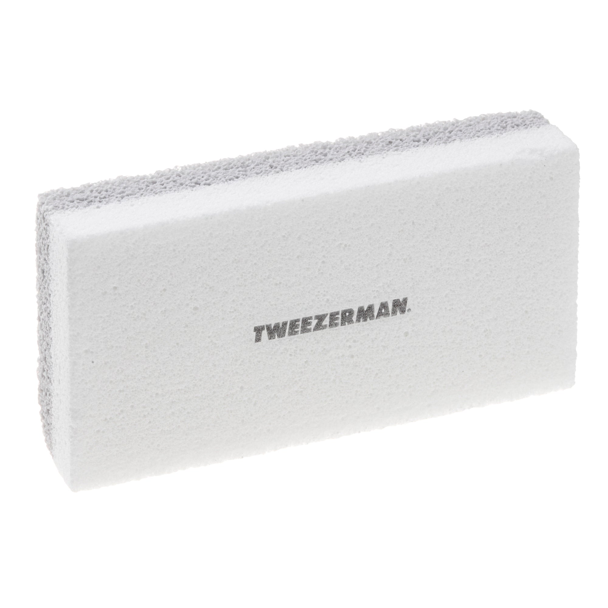 TWEEZERMAN Hornhautentferner in grau/weiß aus recyceltem Glas mit zwei verschiedenen Anwendungsflächen.