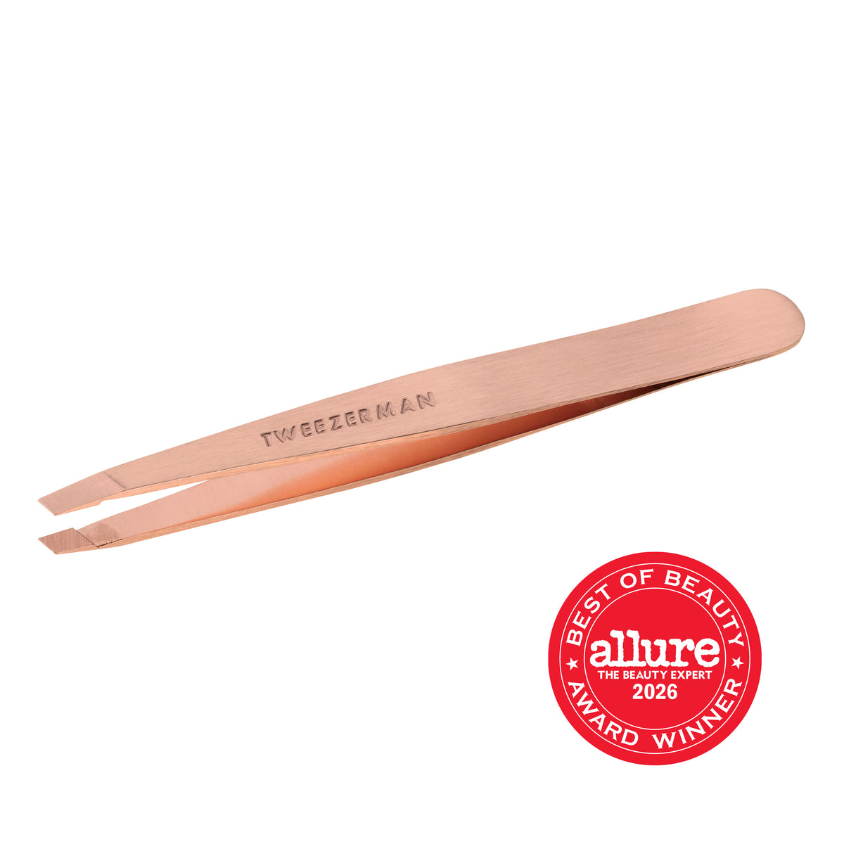 TWEEZERMAN schräge Pinzette in rose gold aus rostfreiem Edelstahl mit handgeschliffenen Spitzen.