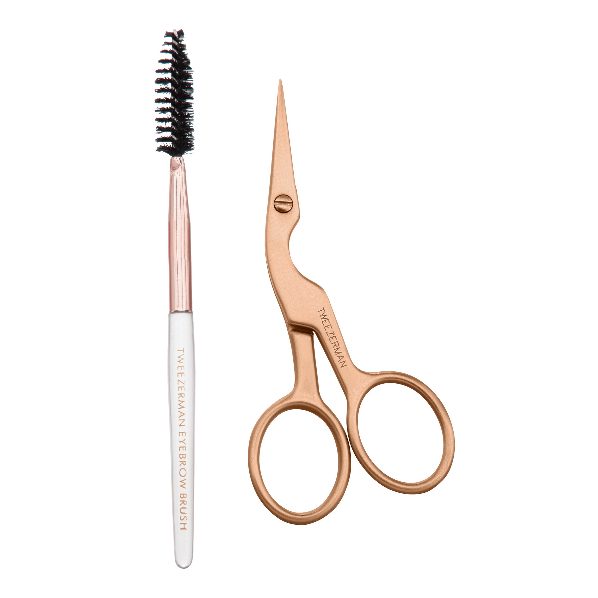 TWEEZERMAN Brow Shaping Scissors &amp; Brush - Augenbrauenschere in Rose Gold &amp; Augenbrauenbürste