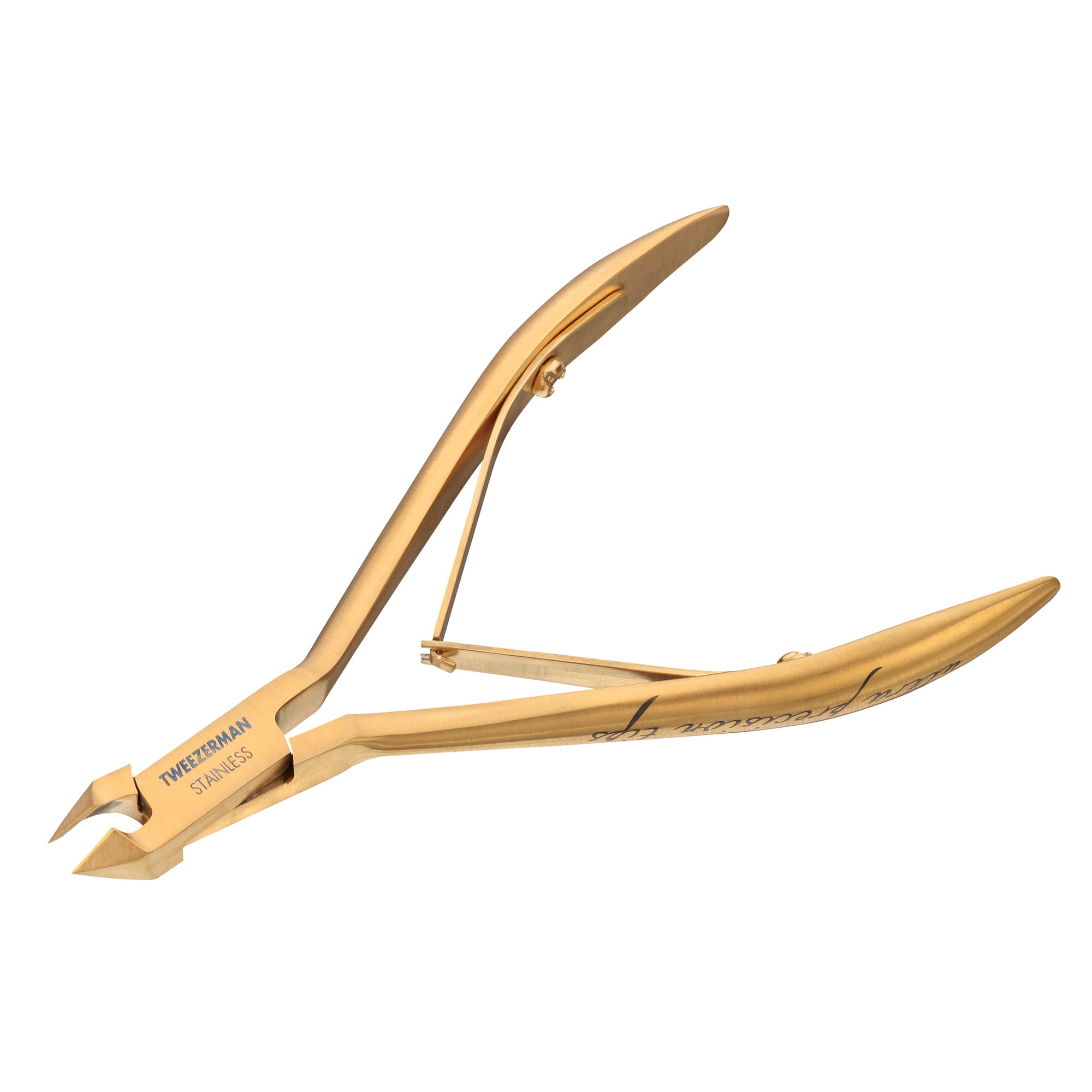 TWEEZERMAN Ultra Precision Nagelhautzange in gold aus rostfreiem Edelstahl mit Präzisionssschneiden.