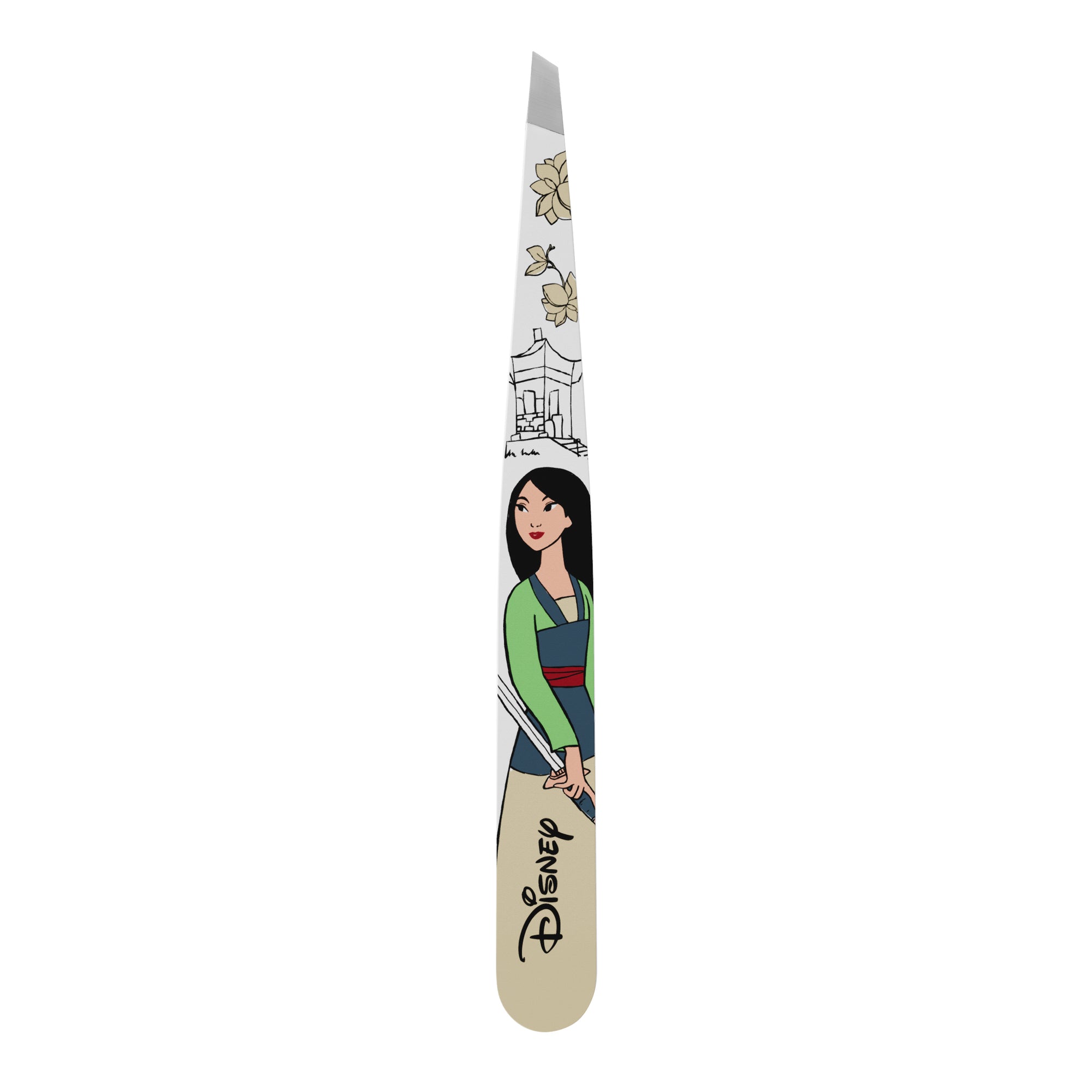 TWEEZERMAN schräge Pinzette mit Disney&#39;s Mulan aus rostfreiem Edelstahl mit handgeschliffenen Spitzen.