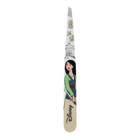 TWEEZERMAN schräge Pinzette mit Disney's Mulan aus rostfreiem Edelstahl mit handgeschliffenen Spitzen.