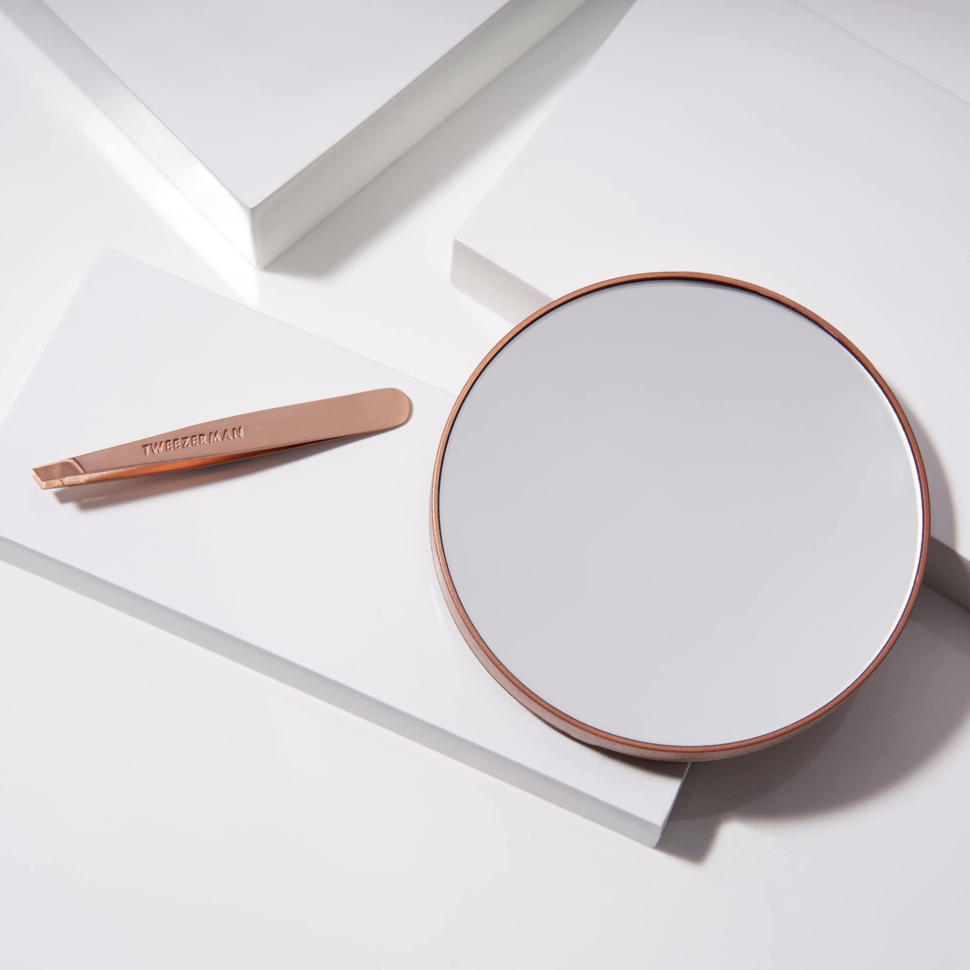 Mini Slant Tweezer &amp; 10X Mirror Duo - Schräge Mini Pinzette &amp; 10X Vergrößerungsspiegel, Rose Gold