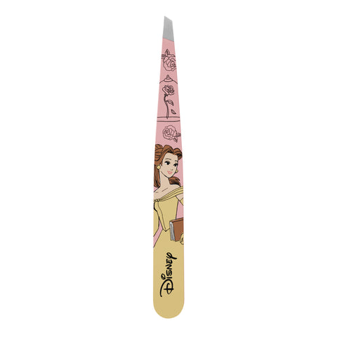TWEEZERMAN schräge Pinzette mit Disney's Belle aus rostfreiem Edelstahl mit handgeschliffenen Spitzen.