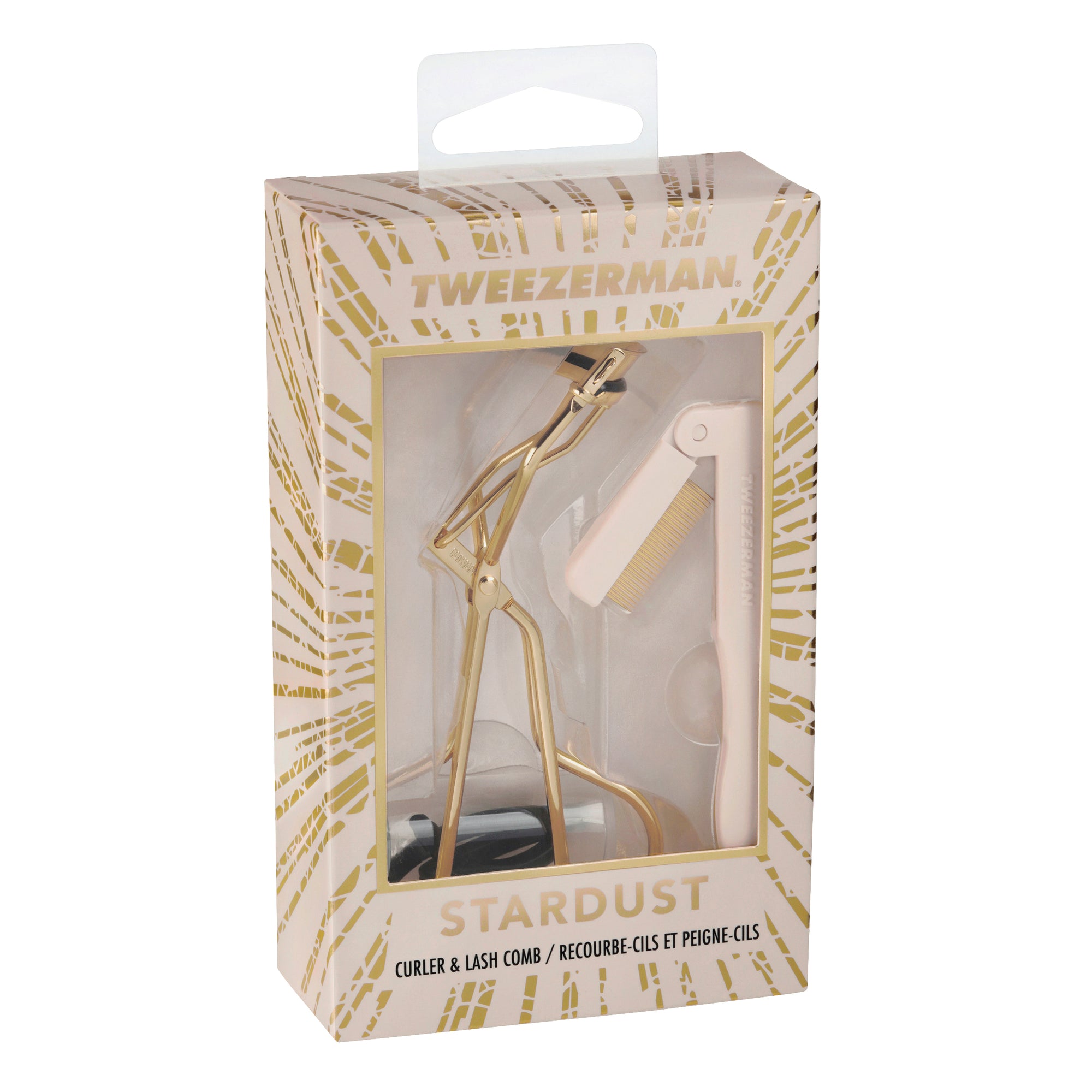 TWEEZERMAN Set mit klassischer Wimpernzange und Wimpernkamm in beige, verpackt in einer stilvollen KunststoffVerpackung.
