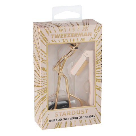 TWEEZERMAN Set mit klassischer Wimpernzange und Wimpernkamm in beige, verpackt in einer stilvollen KunststoffVerpackung.
