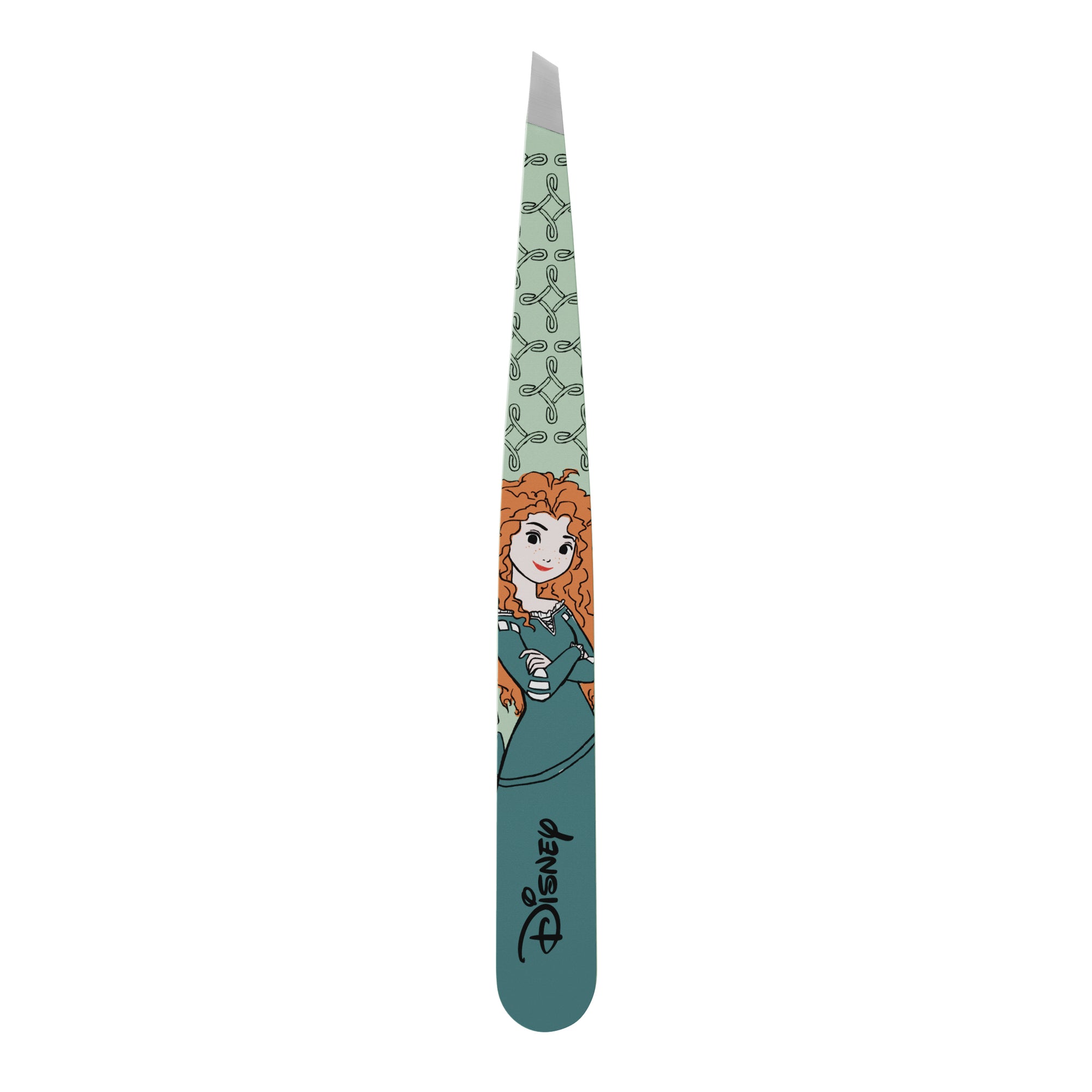 TWEEZERMAN schräge Pinzette mit Disney&#39;s Merida aus rostfreiem Edelstahl mit handgeschliffenen Spitzen.