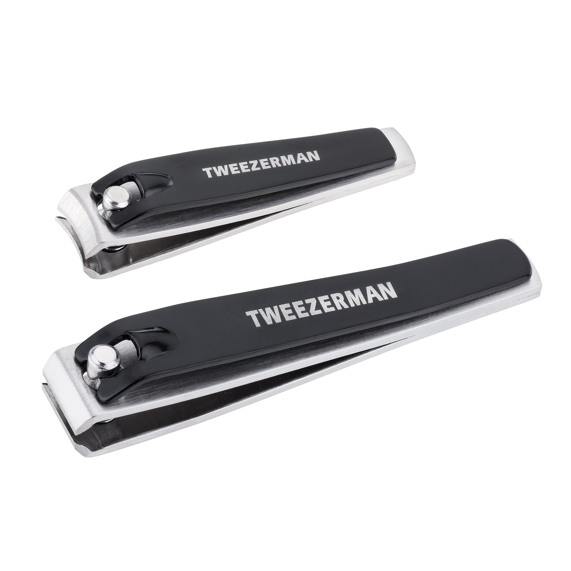 TWEEZERMAN Nagelknipser Set mit zwei Nagelknipsern in silber/schwarz aus rostfreiem Edelstahl.