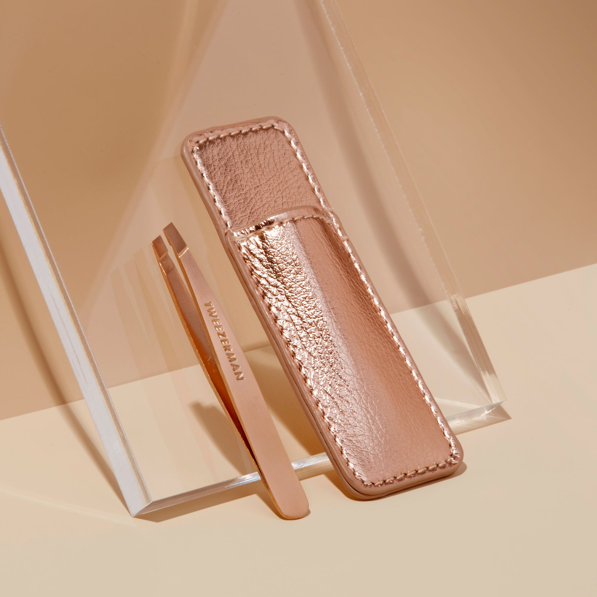 Mini Slant Tweezer &amp; Case - Schräge Mini Pinzette mit Etui, Rose Gold