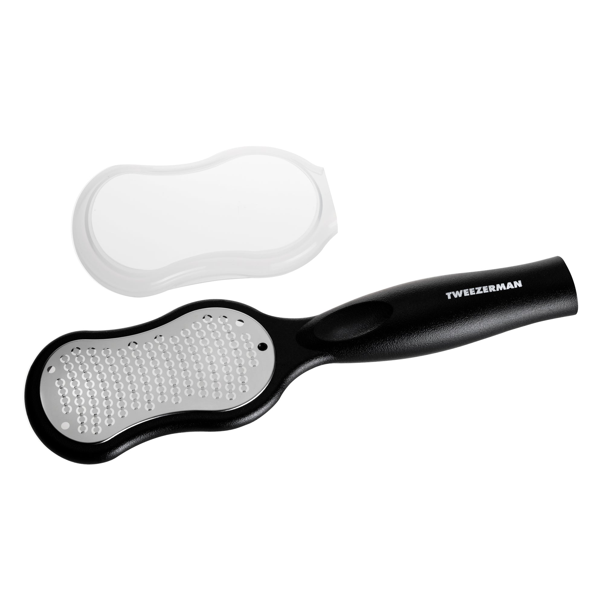 TWEEZERMAN Hornhautentferner in schwarz mit robuster Klinge aus rostfreiem Edelstahl.