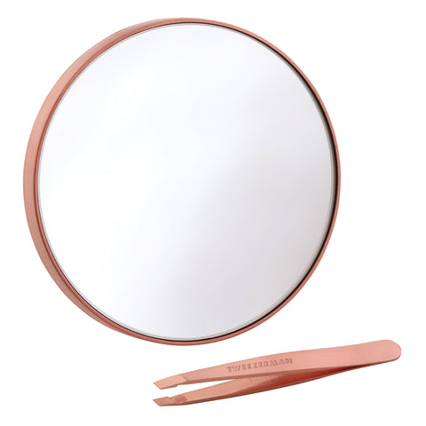 Mini Slant Tweezer & 10X Mirror Duo - Schräge Mini Pinzette & 10X Vergrößerungsspiegel, Rose Gold