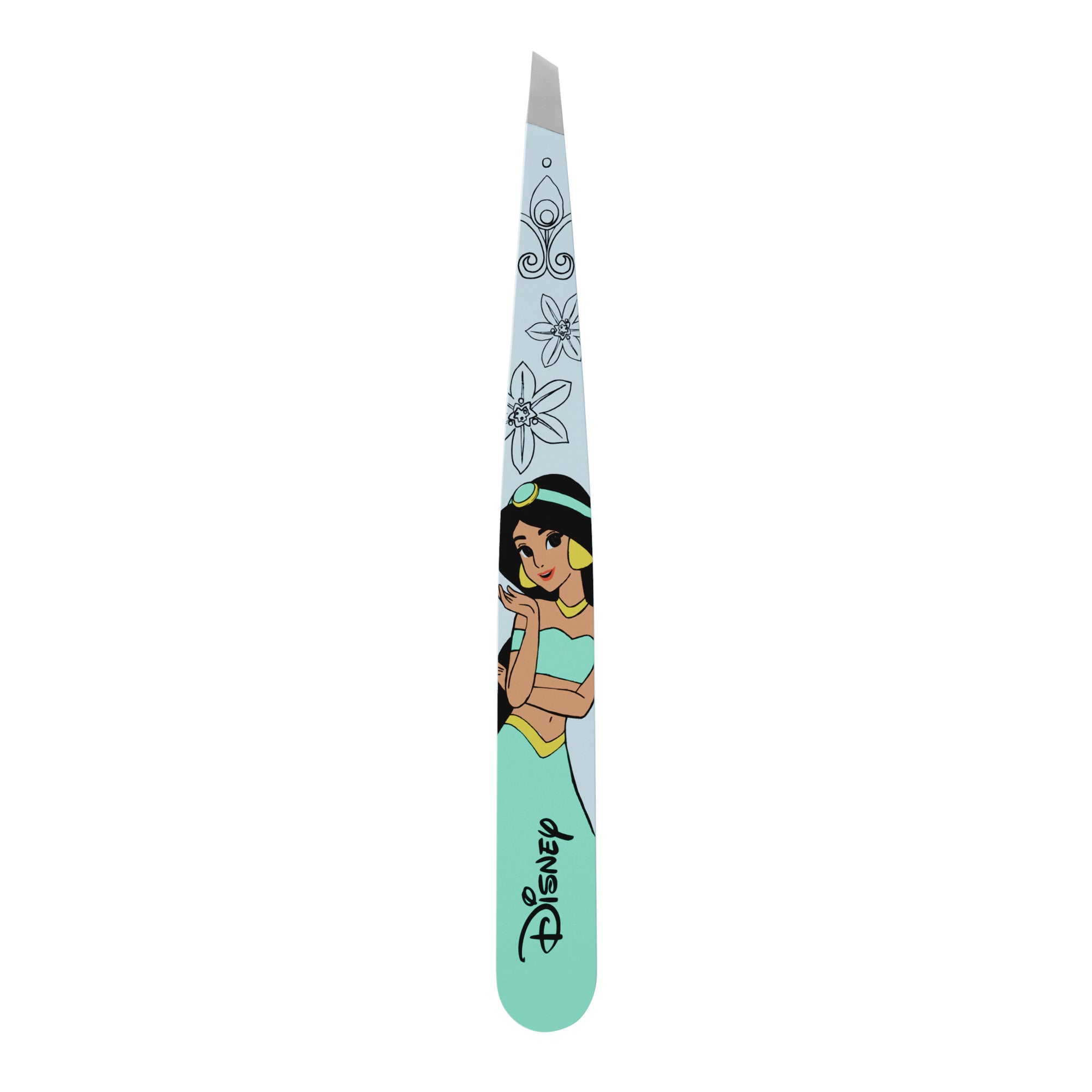 TWEEZERMAN schräge Pinzette mit Disney&#39;s Jasmine aus rostfreiem Edelstahl mit handgeschliffenen Spitzen.