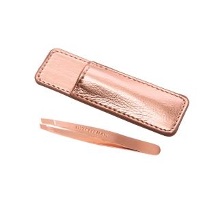 TWEEZERMAN Mini schräge Pinzette in rose gold aus rostfreiem Edelstahl mit handgeschliffenen Spitzen und gleichfarbigem Etui.