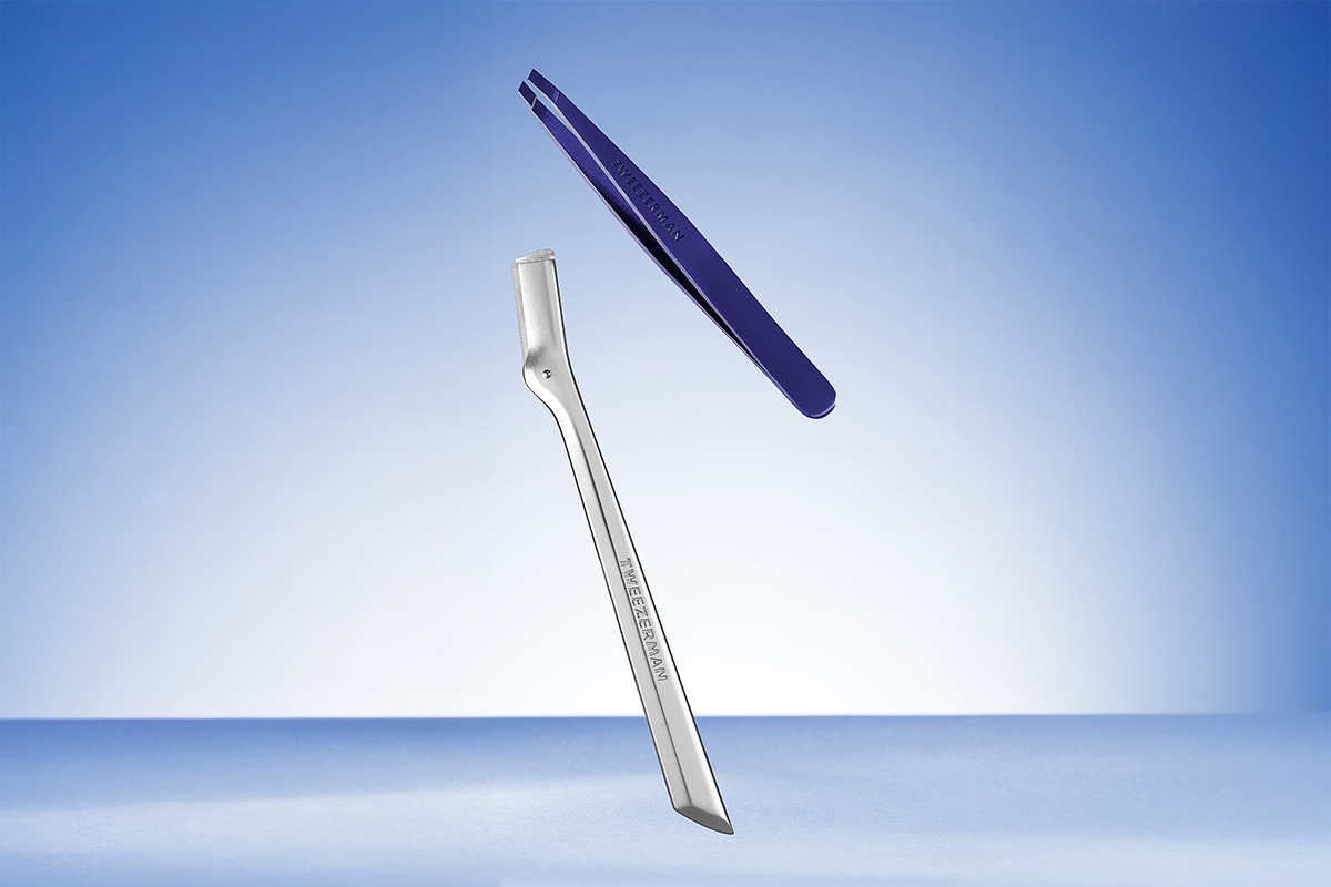 stainless steel brow scissors, stainless steel slant tweezer,  stainless steel point tweezer