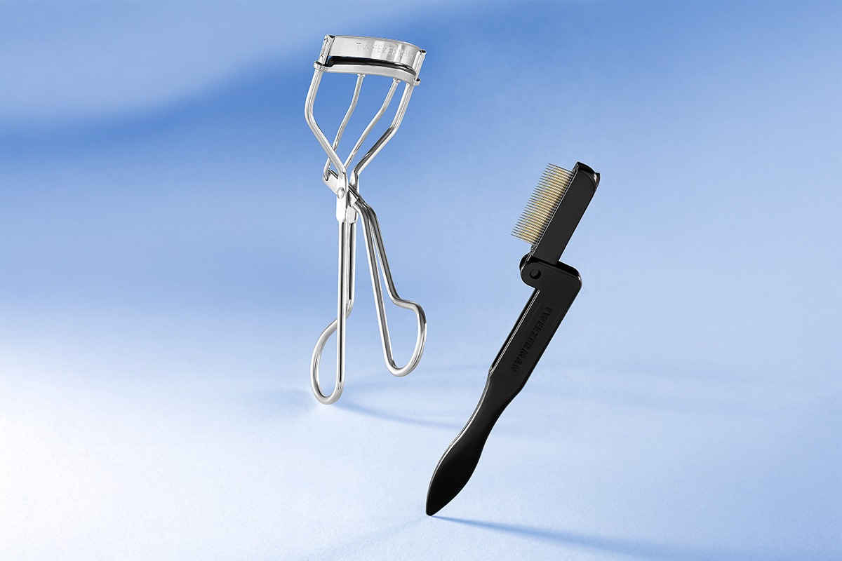 classic lash curler and wide grip lash applicator in stainless steel 