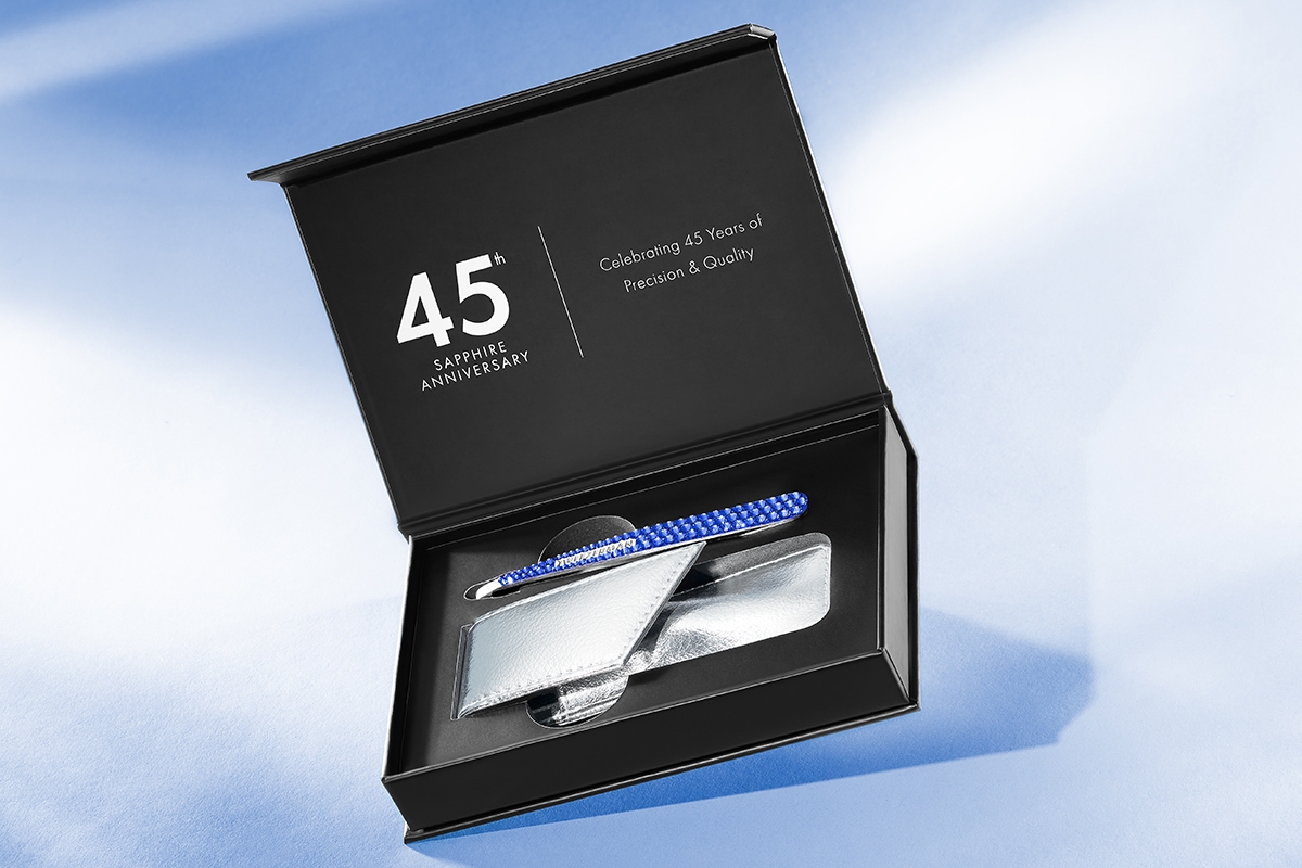 45th  anniversary slant tweezer and case. shop now